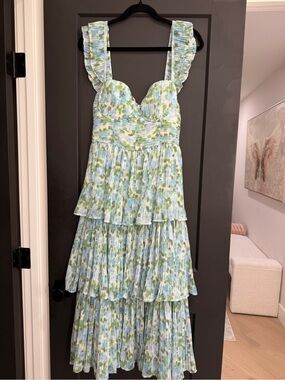 Rachel Parcell Blue & Green Floral Ruffled Sundress